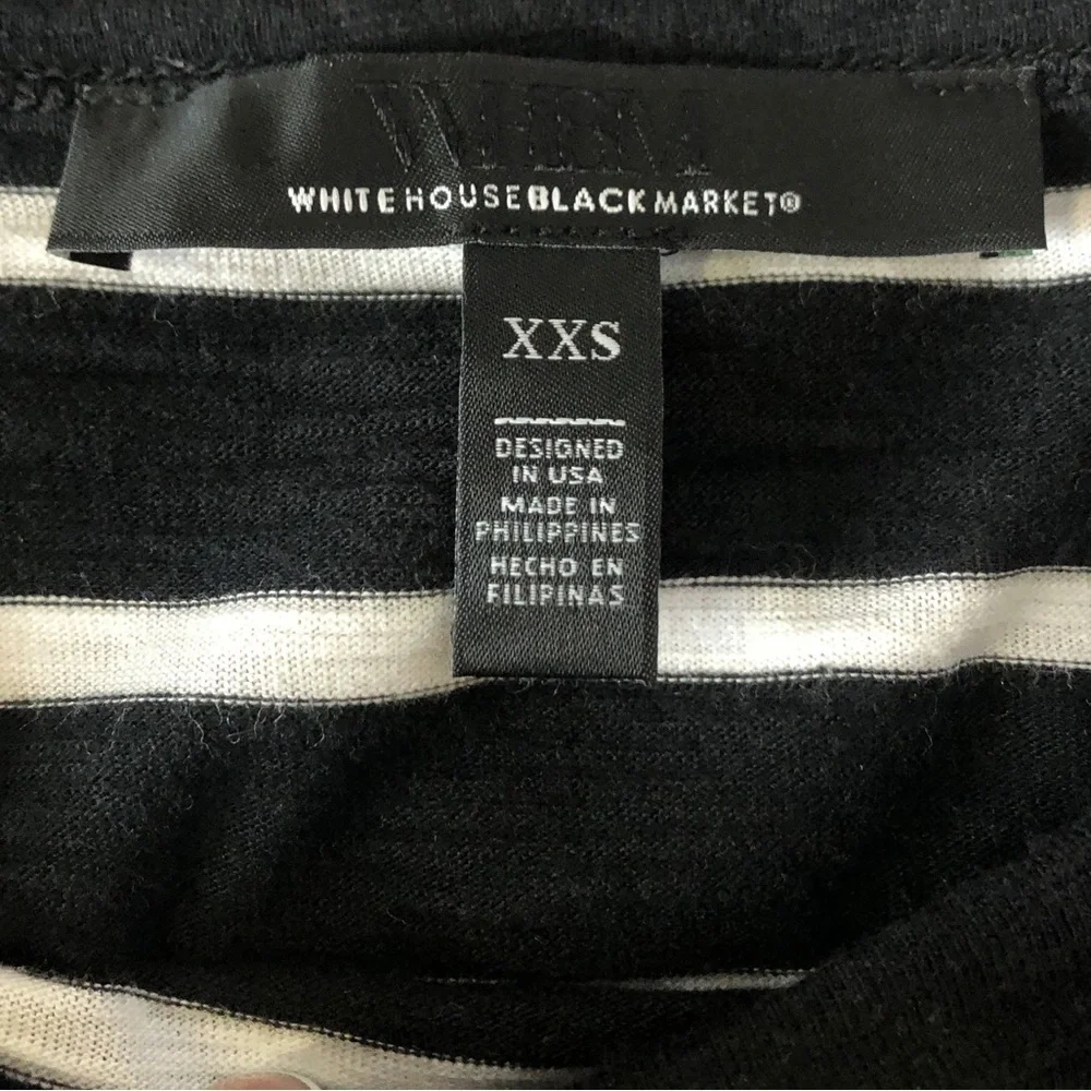 White House Black Market Striped Long Sleeve Tee with Gold Accent Buttons XXS